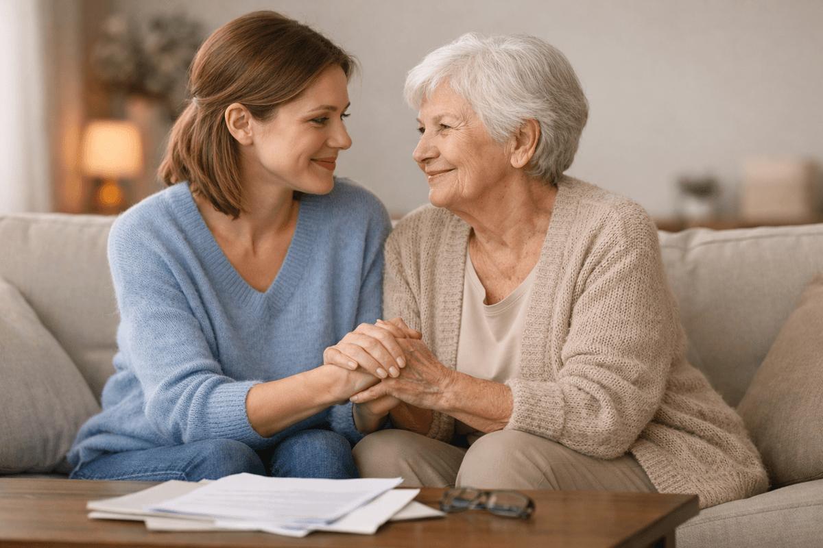 Daughter caring for elderly mother